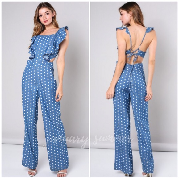 ☀️LAST2️⃣//DENIM POLKA DOT JUMPSUIT - Picture 3 of 8